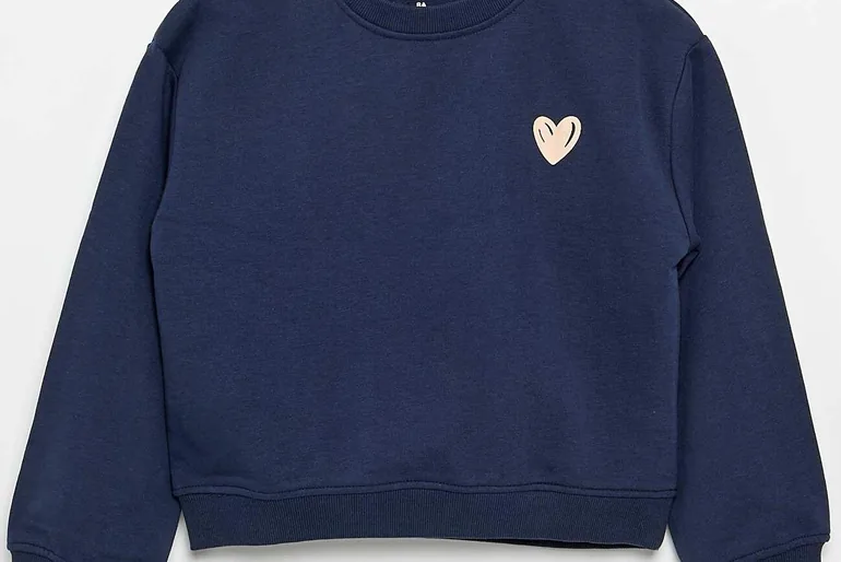 Fleece sweatshirt with chest print BLUE - 1