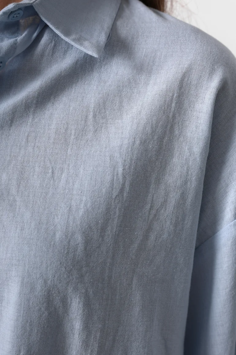 Blue Short Sleeve Drop Sleeve Oversize Shirt - 4
