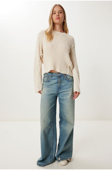 Women's Cream Textured Knitwear Sweater product thumbnail 3
