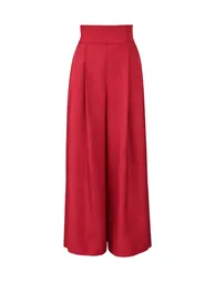 Elasticated Waist High Waisted Big Hemline Pleated Pockets Solid Color Zipper Wide Leg Pants - 6