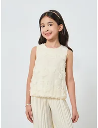 Girls Off-White Embellished Top and Pleated Trousers Set - 1