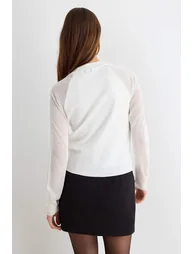 Ecru Transparent Sleeve Detailed Knitwear Sweater - 3