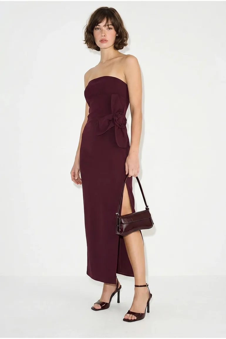 LUCCI Strapless Floral Maxi Dress with Bow Detail - 2