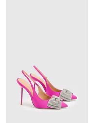 Satin Embellished Bow Slingback Heeled Shoe - 2