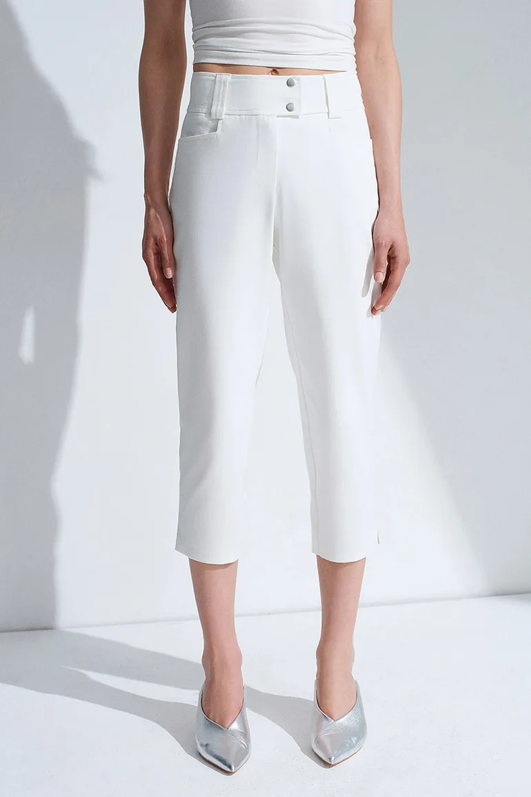 DILVIN Women's High-waist Wide-leg Capri Trousers - 3