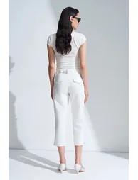 DILVIN Women's High-waist Wide-leg Capri Trousers - 2