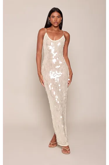 Lemon Sheer Sequin Sheer Maxi Dress