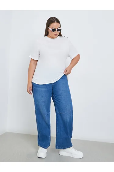 Plus Size Shoulder Button T-Shirt