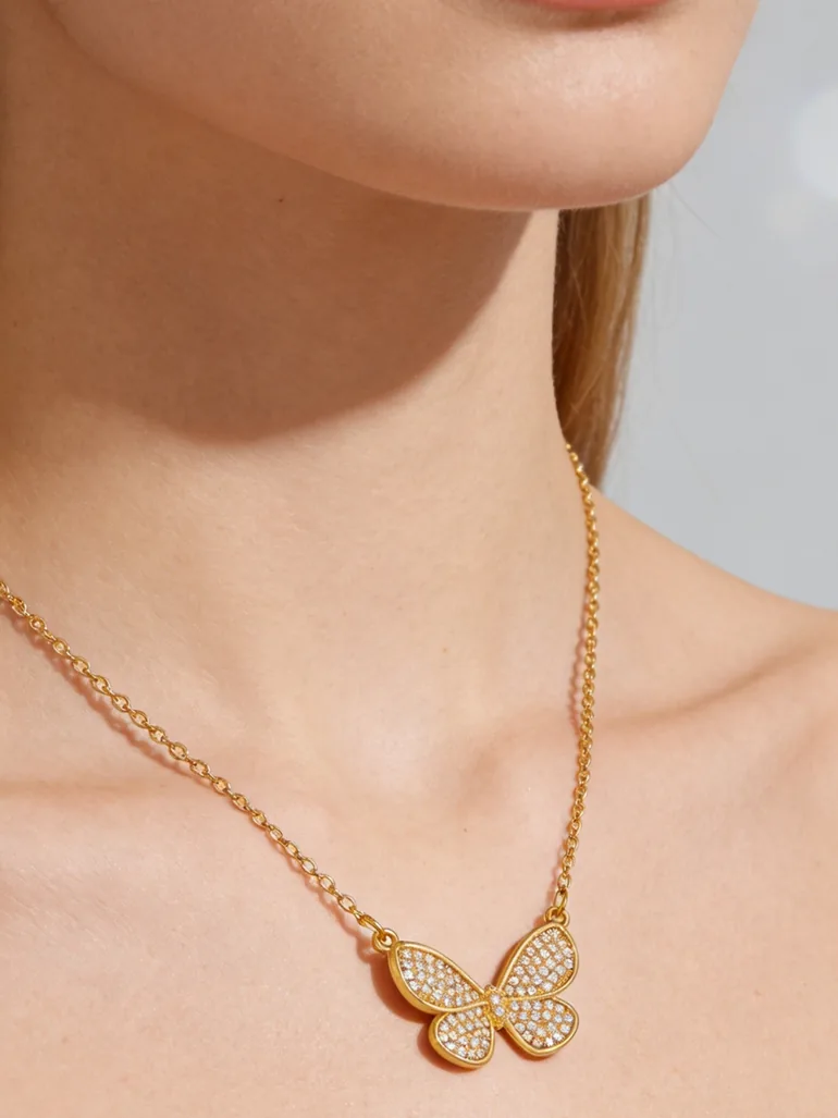 Gold Butterfly Pendant Necklace - 1