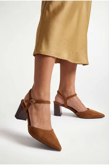 Maya Faux Suede Ankle Strap Block Heel Court Shoes