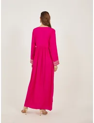 Block Printed V Neck Jalabiya - 4
