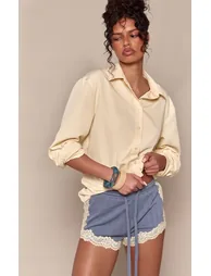 Blue Pointelle Lace Trim Hot Pants - 3