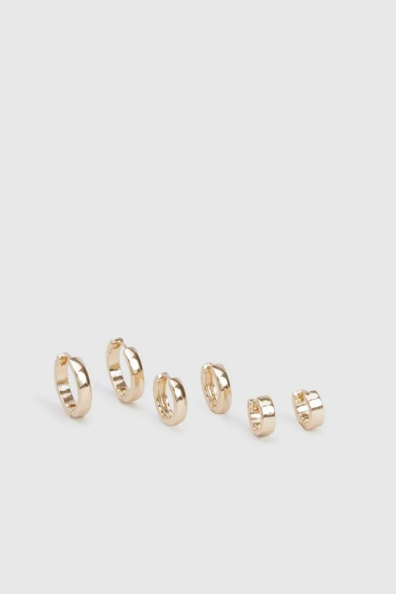 3 Pack Gold Hoop Earrings - 1