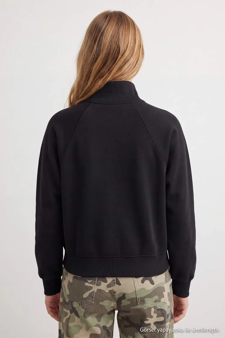 Black Asymmetric Zippered Turn-Down Collar Regular Fit Thick Knitted Cardigan/Sweatshirt - 7