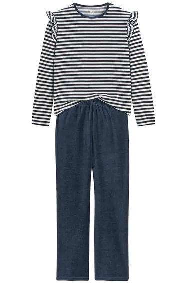 Striped Velour Pyjamas in Cotton Mix