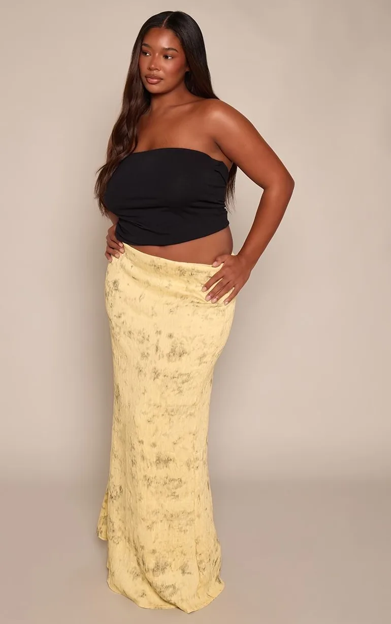 Plus Lemon Textured Printed Maxi Skirt - 5
