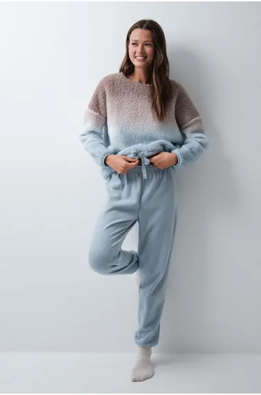 Degradé faux shearling and fleece long pyjamas