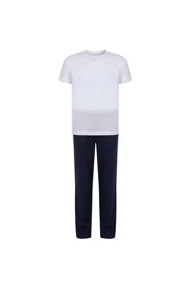 Towel City Girls Long Pyjamas - White/Navy