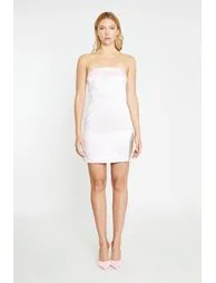 Marshmallow-Pink Strapless Diamante-Trim Split Mini-Dress