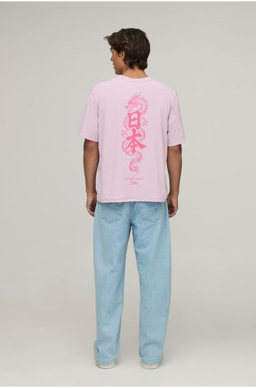 Washed Pink Oversized Boxy Spine Print Exposed Seam T-Shirt - washed pink product thumbnail 3