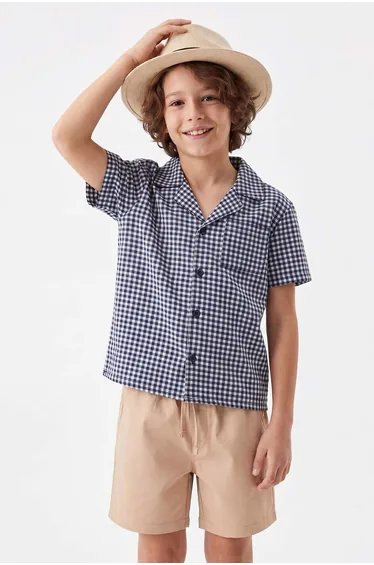 Navy Blue Plain Woven Bottom - Top Set