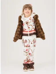 Monnalisa Girls Floral Equestrian Zip Up Top in Ivory