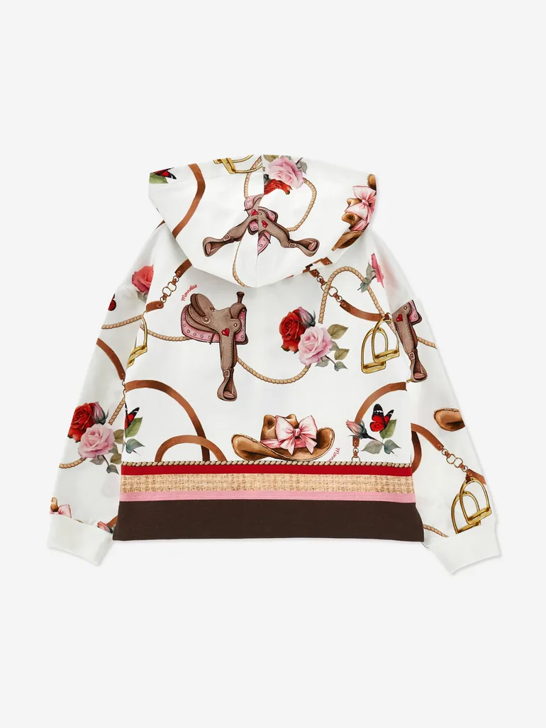 Monnalisa Girls Floral Equestrian Zip Up Top in Ivory - 2