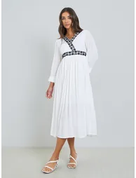 Women White Embroidery Lace A-Line Midi Dress