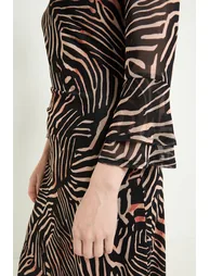 Zebra Mesh Flute Sleeve Midi Dress - 3