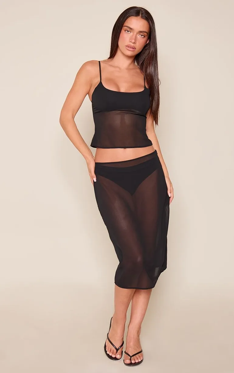 Black Sheer Chiffon Cami Top Co-ord