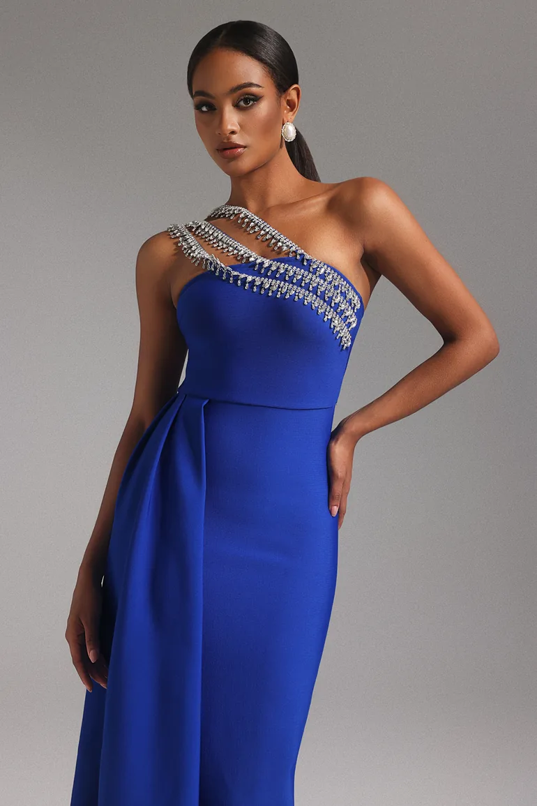 Marcella One Shoulder Diamond Bandage Maxi Dress - 1