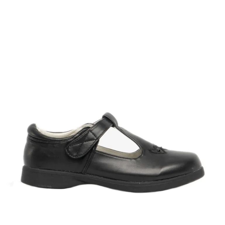 Boulevard Girls Touch Fastening T Bar Shoes - Black Matt - 2