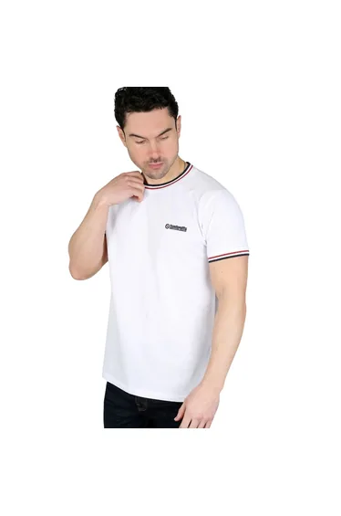 Lambretta Mens SS25 Triple Tipped Pique T-Shirt - White/Navy/Red