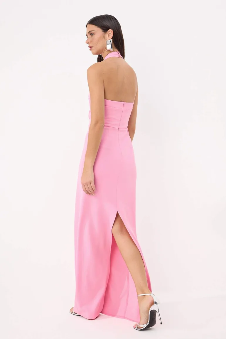 Light Pink Straight Bodycon Woven Finike Maxi Evening Dress & Graduation Gown - 3