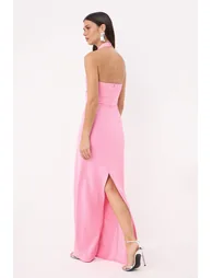 Light Pink Straight Bodycon Woven Finike Maxi Evening Dress & Graduation Gown - 3