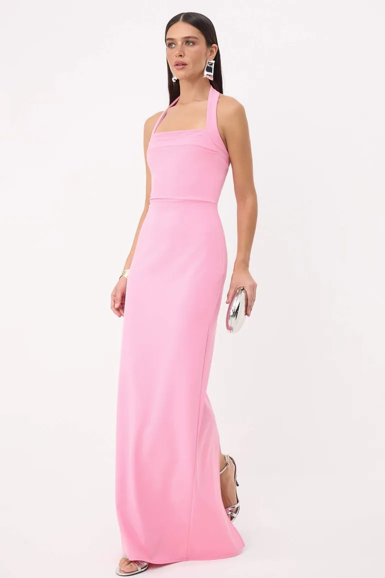 Light Pink Straight Bodycon Woven Finike Maxi Evening Dress & Graduation Gown - 1