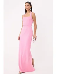 Light Pink Straight Bodycon Woven Finike Maxi Evening Dress & Graduation Gown - 1