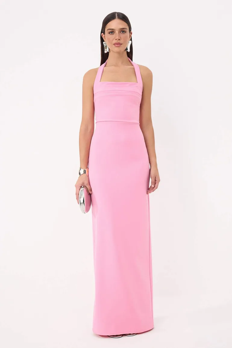 Light Pink Straight Bodycon Woven Finike Maxi Evening Dress & Graduation Gown