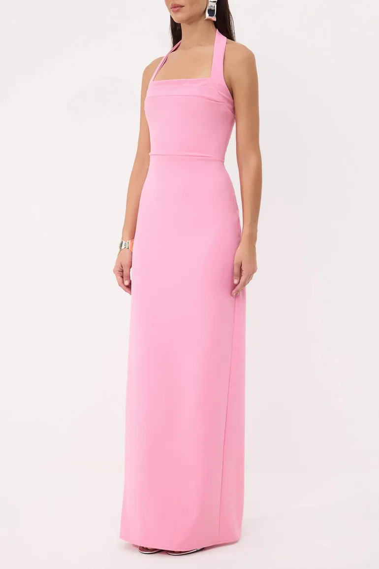 Light Pink Straight Bodycon Woven Finike Maxi Evening Dress & Graduation Gown - 2