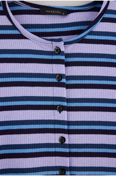 Lilac Striped Ribbed Cardigan Knitted Pajama Set product thumbnail 3