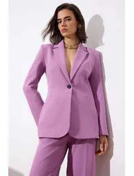 Lilac Fitted Lined Padded Woven Blazer Jacket - 1