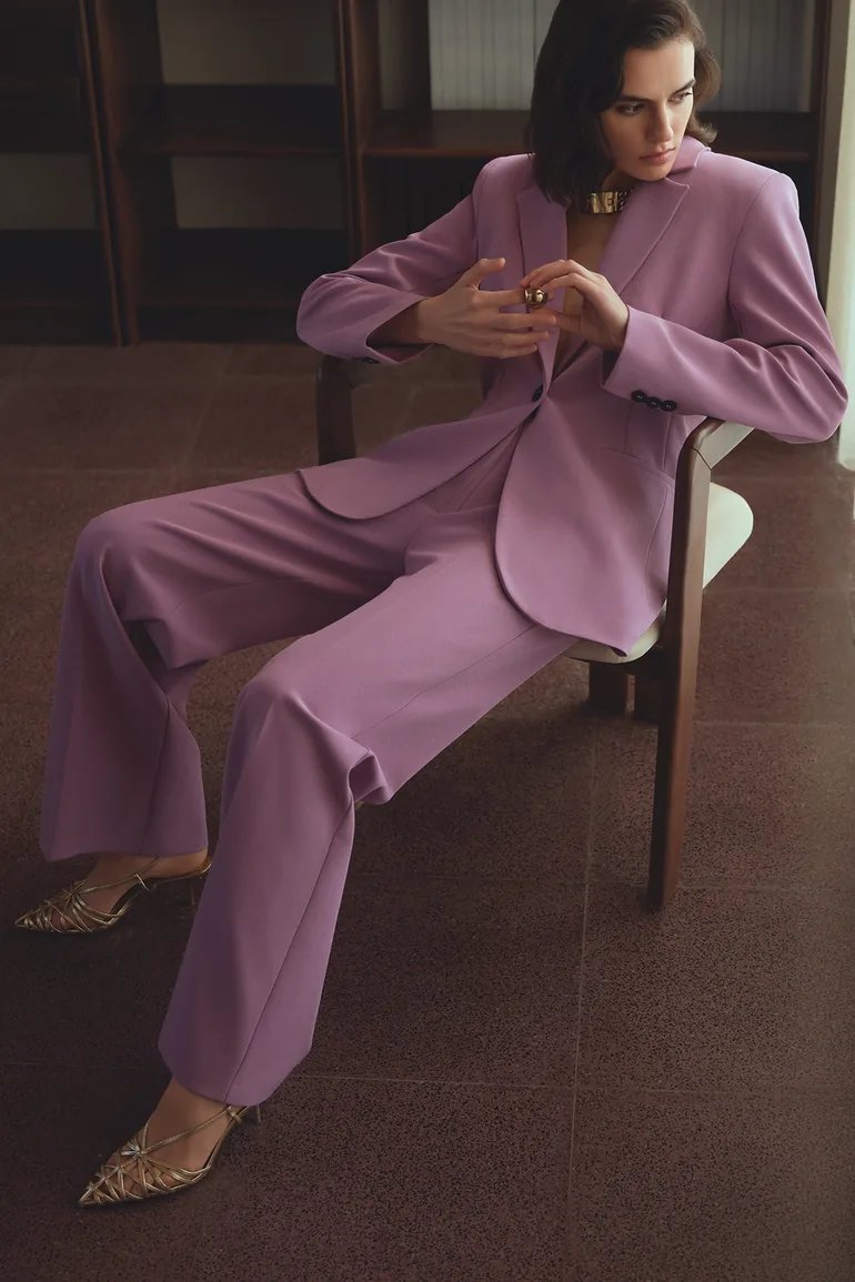 Lilac Fitted Lined Padded Woven Blazer Jacket - 5