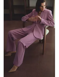 Lilac Fitted Lined Padded Woven Blazer Jacket - 5