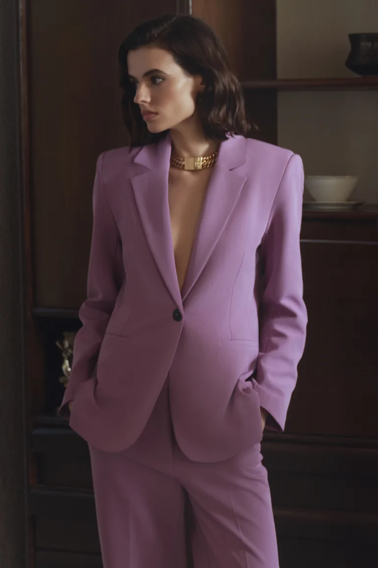Lilac Fitted Lined Padded Woven Blazer Jacket - 4