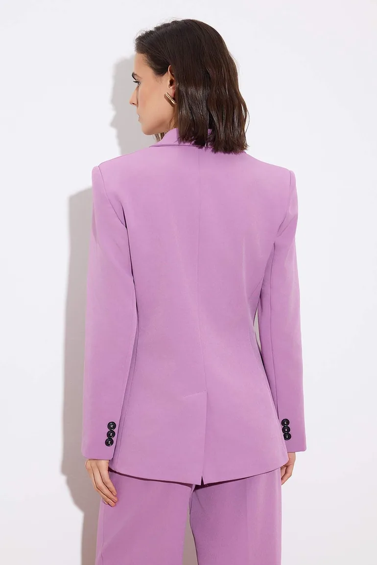 Lilac Fitted Lined Padded Woven Blazer Jacket - 2