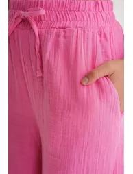 Mixray High Waist Textured Muslin Fabric Pants - 3