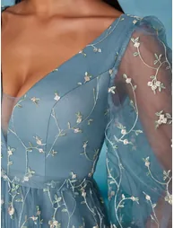 Leely Elegant V Neck Bishop Sleeve Party Dress - 2