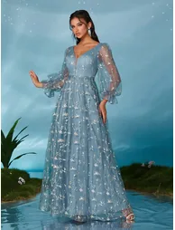 Leely Elegant V Neck Bishop Sleeve Party Dress