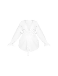 Plus White Faux Suede Cargo Ruched Waist Shirt - 3