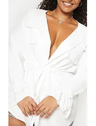Plus White Faux Suede Cargo Ruched Waist Shirt - 2